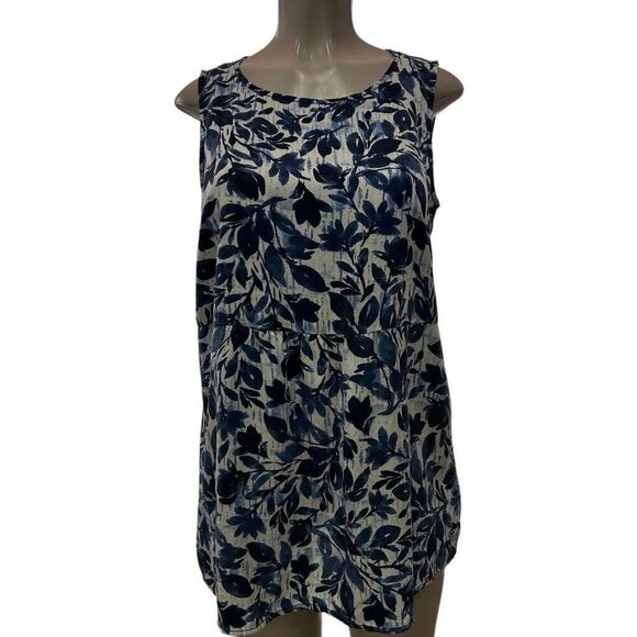 NWOT Pure Jill Tunic Top Small Blue White Cream Batik Trellis A-line Sleeveless - Picture 3 of 14